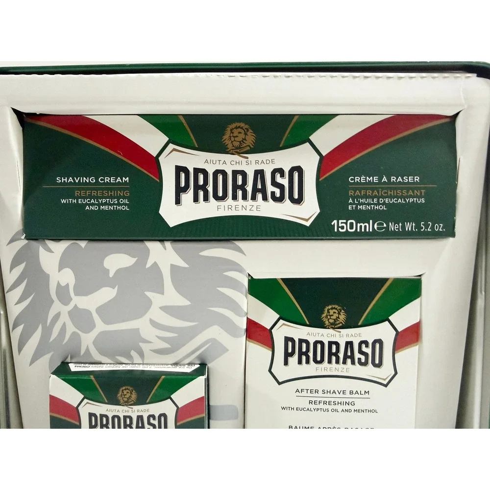 Proraso Shaving Kit Mens OS Green Gino Vintage Selection Refreshing 3pc Tin Set